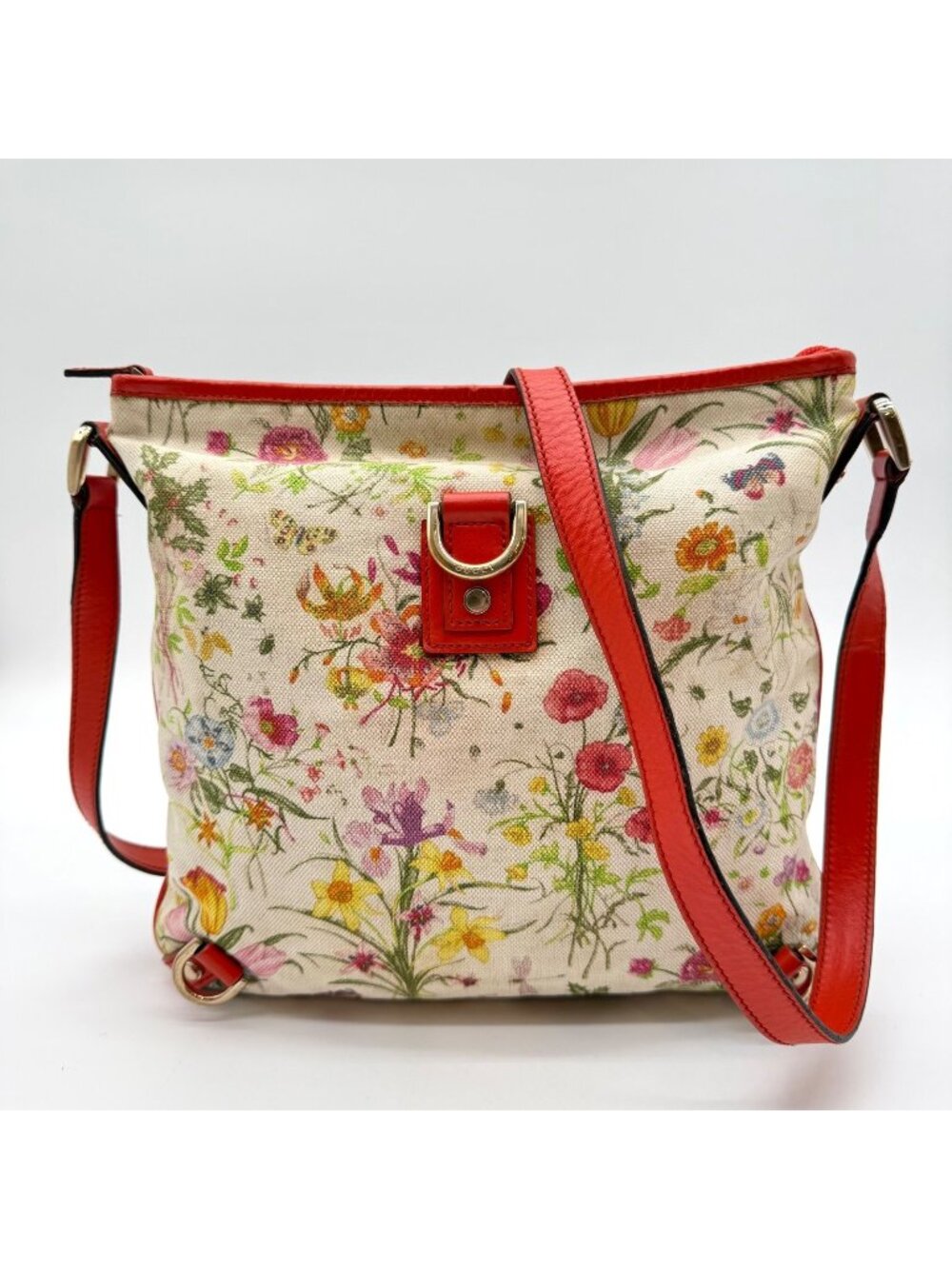 Gucci Shoulder Bag Flora Floral Canvas Red Multicolor